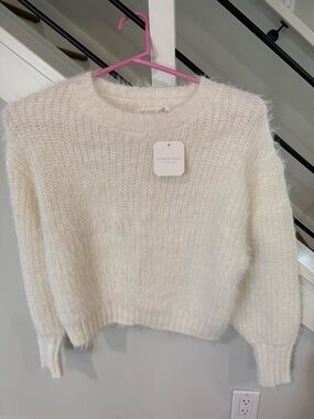 Altar'd State Ivory Fuzzy Crewneck Sweater